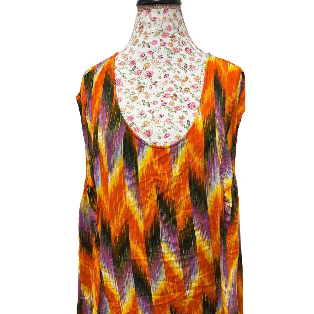 🧡 Roaman’s 3X Orange Abstract Maxi Dress Y2K Boho Rayon Flowy Sleeveless - Picture 2 of 4